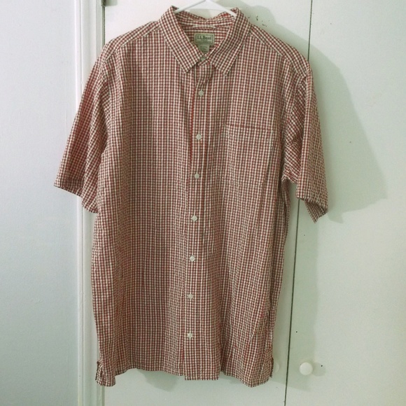 L.L. Bean Other - LL Bean Red Check Summer Seersucker Shirt L Tall